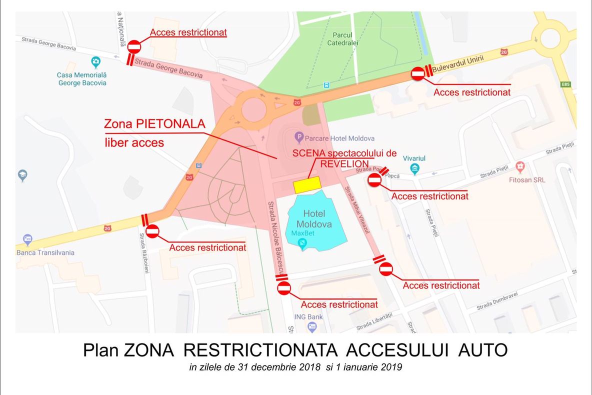 Circulația rutieră va fi restricționată de Revelion, în centrul Bacăului