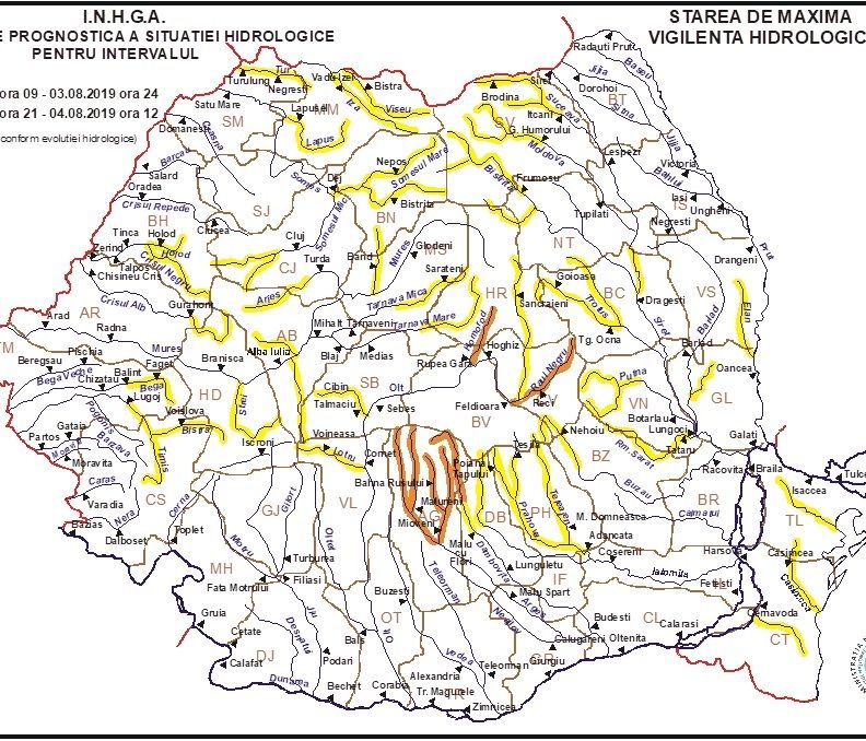 Atenționare hidrologică COD GALBEN! Sunt vizate bazinele hidrologice ale râurilor Trotuș, Bistrița și Siret