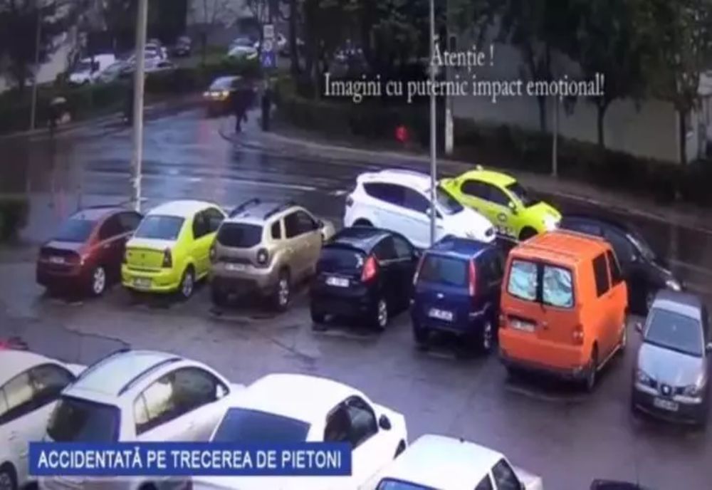 Imagini șocante - Tânără spulberată pe trecerea de pietoni de un taxi - Femeia a scăpat ca prin minune