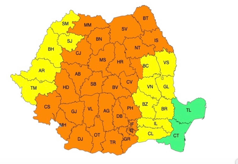 ANM: COD PORTOCALIU de instabilitate atmosferică accentuată