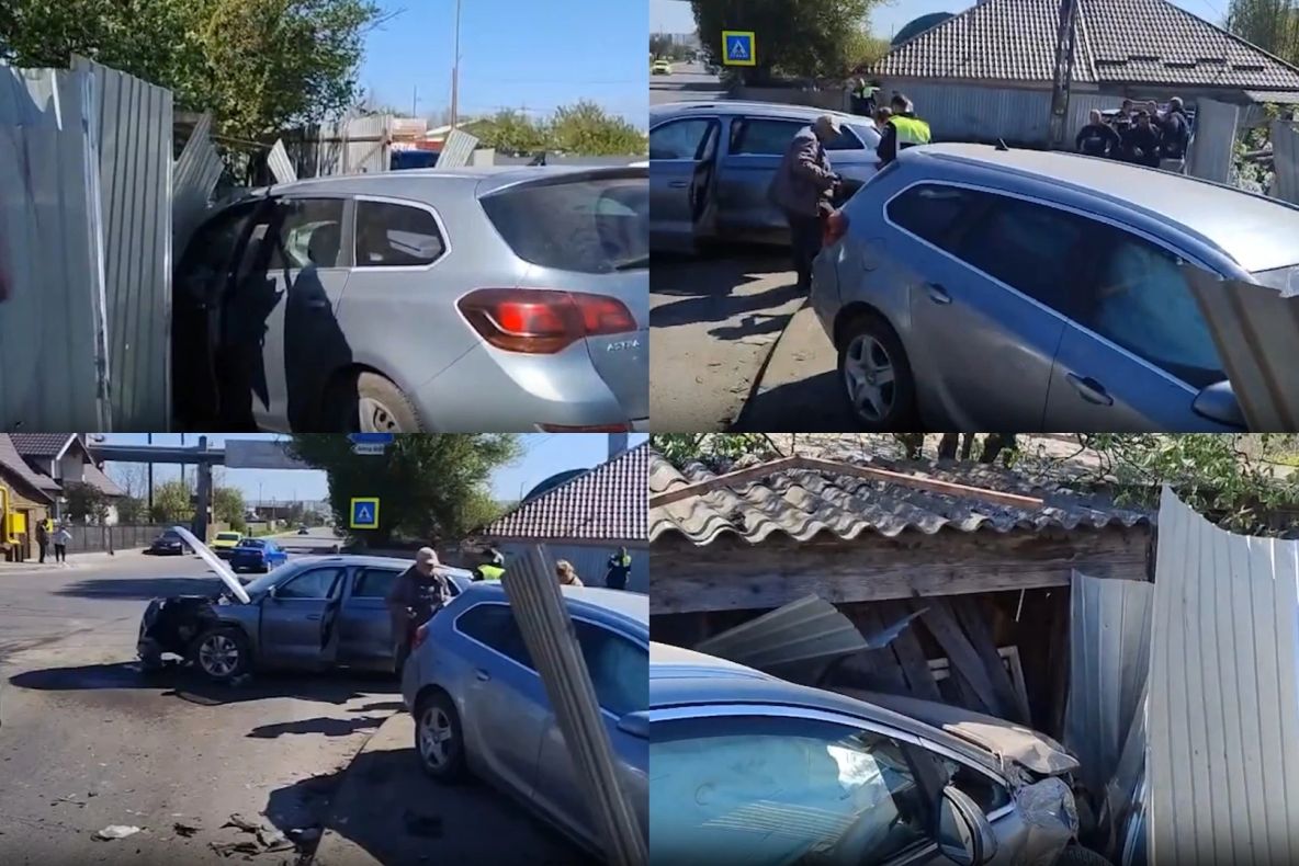 Accident violent în municipiul Bacău. Un șofer a ajuns cu mașina în gardul unei curți -VIDEO