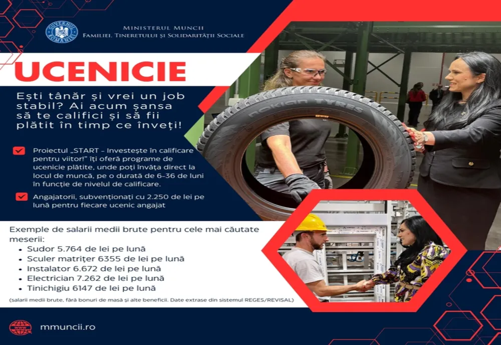 MINISTERUL MUNCII: PROGRAME DE UCENICIE PENTRU TINERII DE SUB 30 DE ANI
