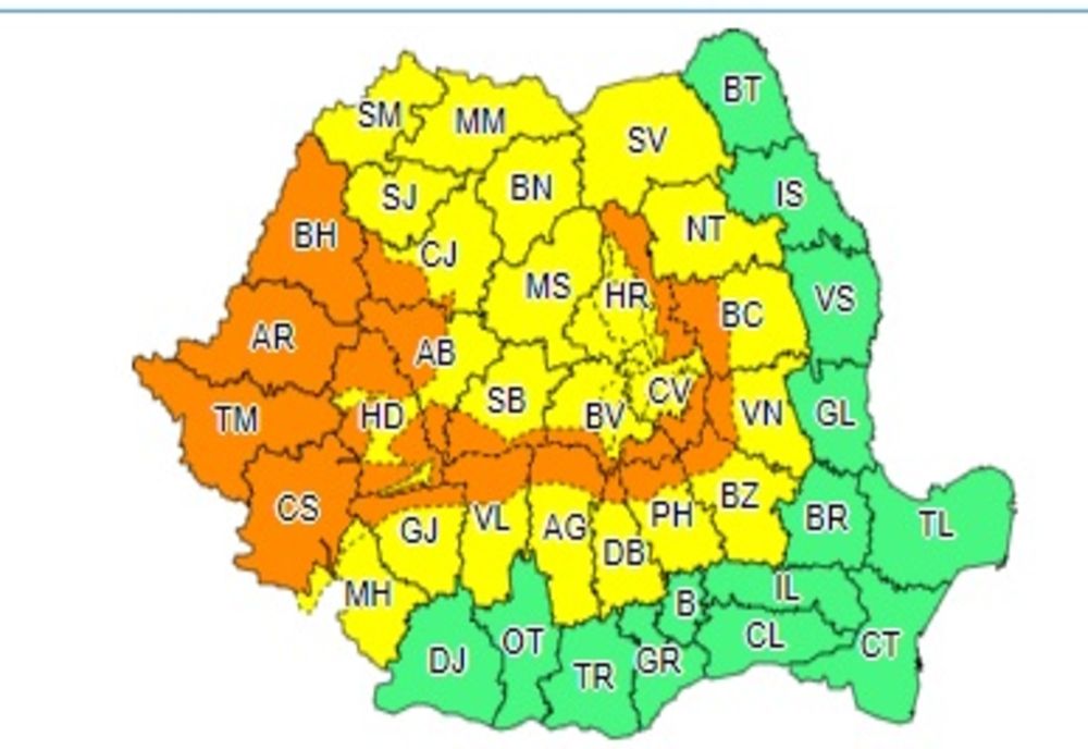 Mai multe județe, sub avertizare COD PORTOCALIU de ploi abundente