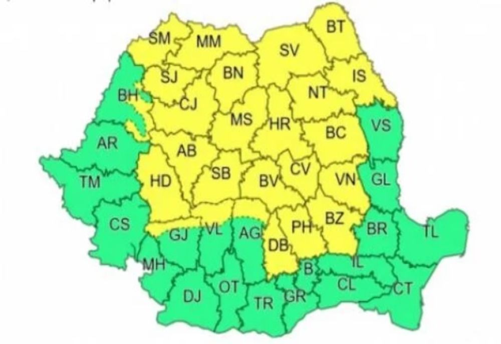 Cod galben de instabilitate atmosferică până la ora 22.00