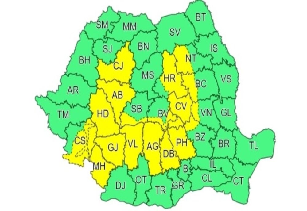 Alertă meteo. Cod galben de fenomene extreme: furtuni cu grindină și vijelii periculoase - cele mai afectate județe: HARTA