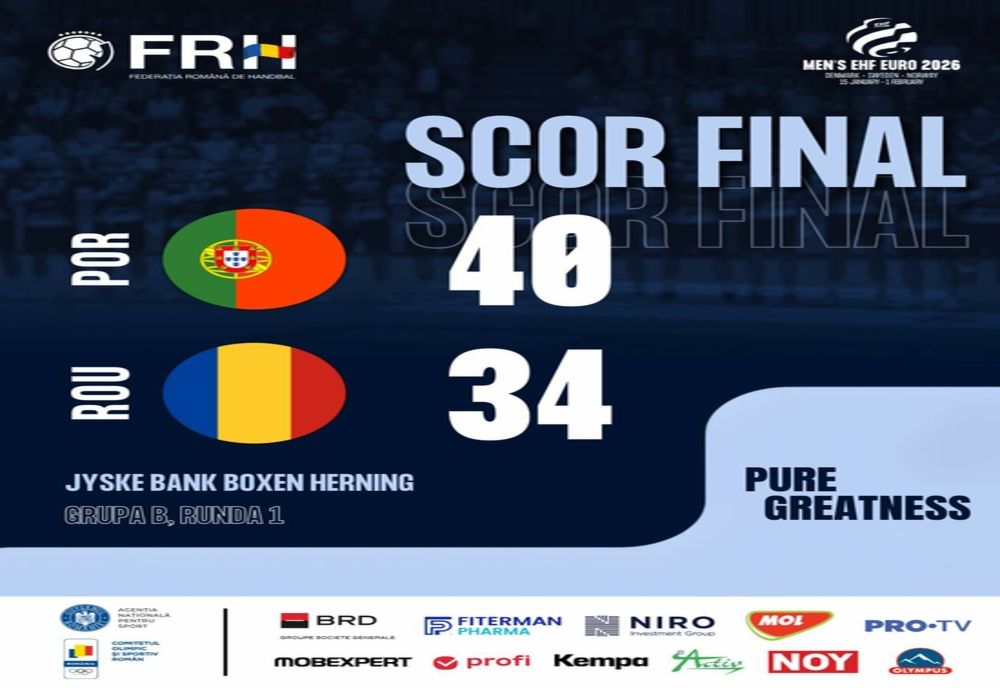 Handbal masculin: România a fost învinsă de Portugalia la Campionatul European