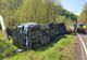 Camion plin cu cherestea, răsturnat pe DN11